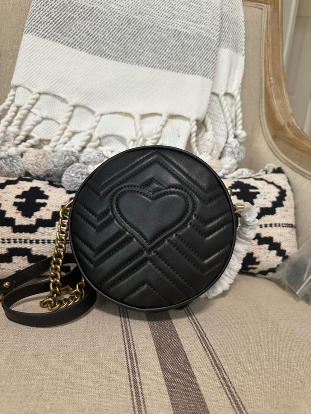 Black Heart Quilted Round Crossbody Bag - Women